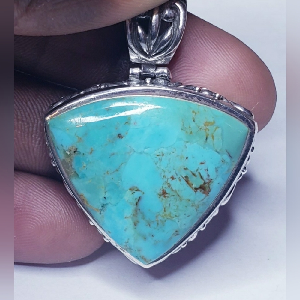 Sterling Silver Chunky Triangular Cabachon Turquo… - image 3